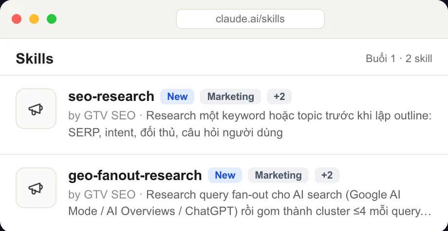 Bộ skill buổi 1 trong Claude: research thị trường và đối thủ, fan-out câu hỏi (mở rộng câu hỏi người dùng)