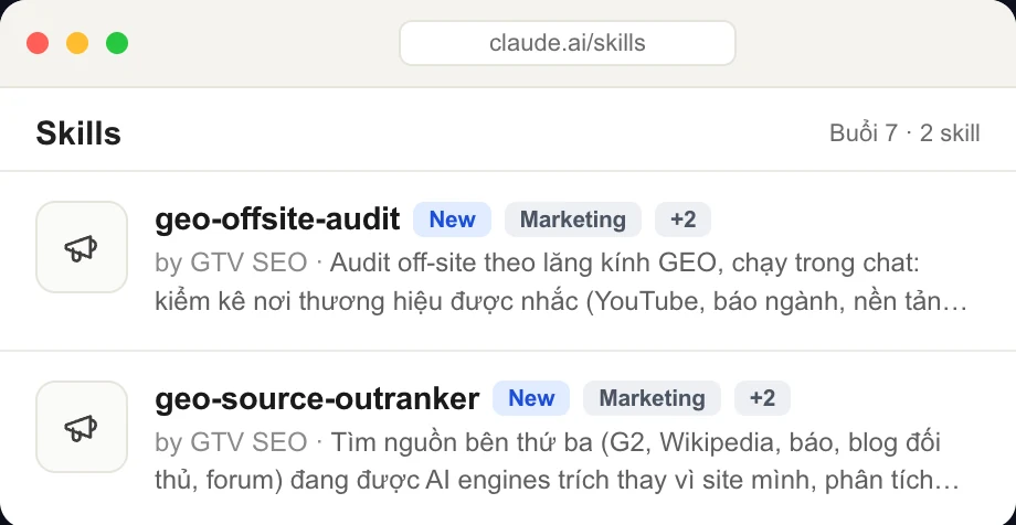 Bộ skill buổi 7 trong Claude: offsite và nghiên cứu mention, báo cáo dự án tích hợp AI