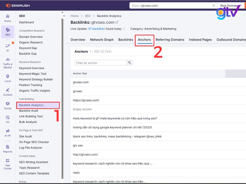 truy cap vao backlink analytics va muc anchors