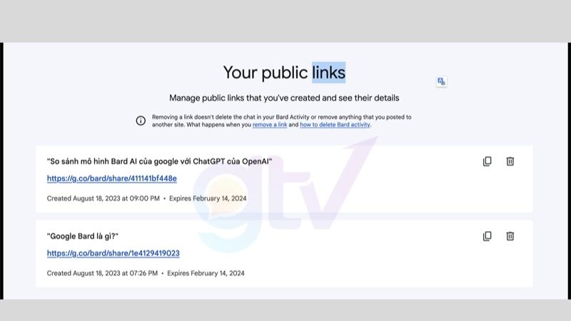 tạo đường liên kết công khai (Public link)