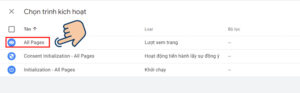 Chọn All Pages để theo dõi số lượng truy cập website