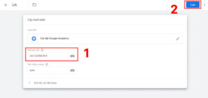 Dán mã theo dõi Google Analytics và bấm Lưu