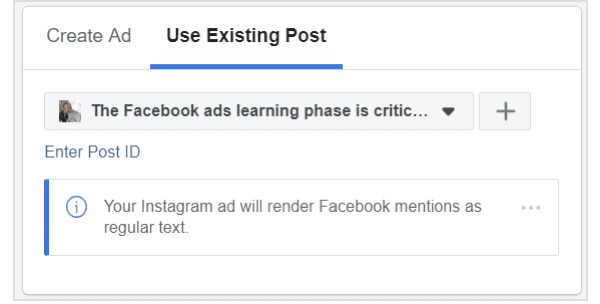 Sử dụng bài viết có sẵn - Relevance Score Facebook Ads.
