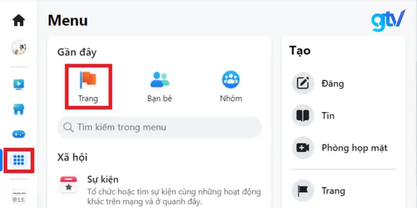 Vào ứng dụng Facebook, sau đó chọn “Trang”