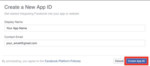 Tại ID cho ứn dụng trên Facebook