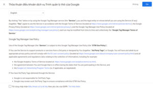 Đồng ý điều khoản dịch vụ để tiếp tục tạo GTM