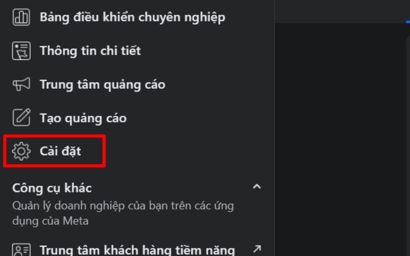 Nhấn vào cài đặt