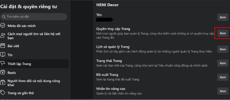 nhấn xem trong quyền truy cập trang