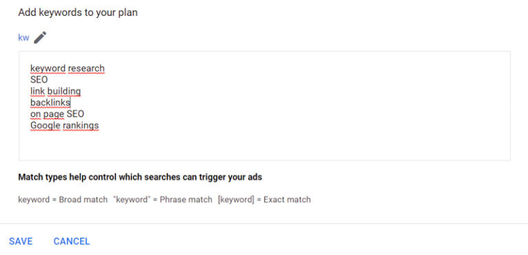 Sao chép và dán danh sách các từ khóa vào trường tìm kiếm