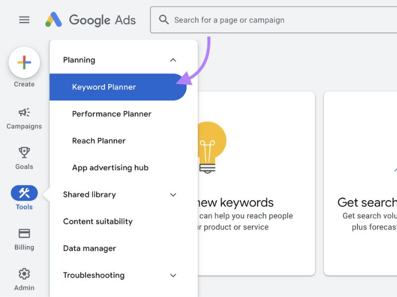 Truy cập Google Keyword Planner