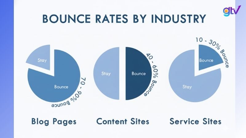 Bounce Rate khác nhau theo loại website, blog hay single-page thường cao.