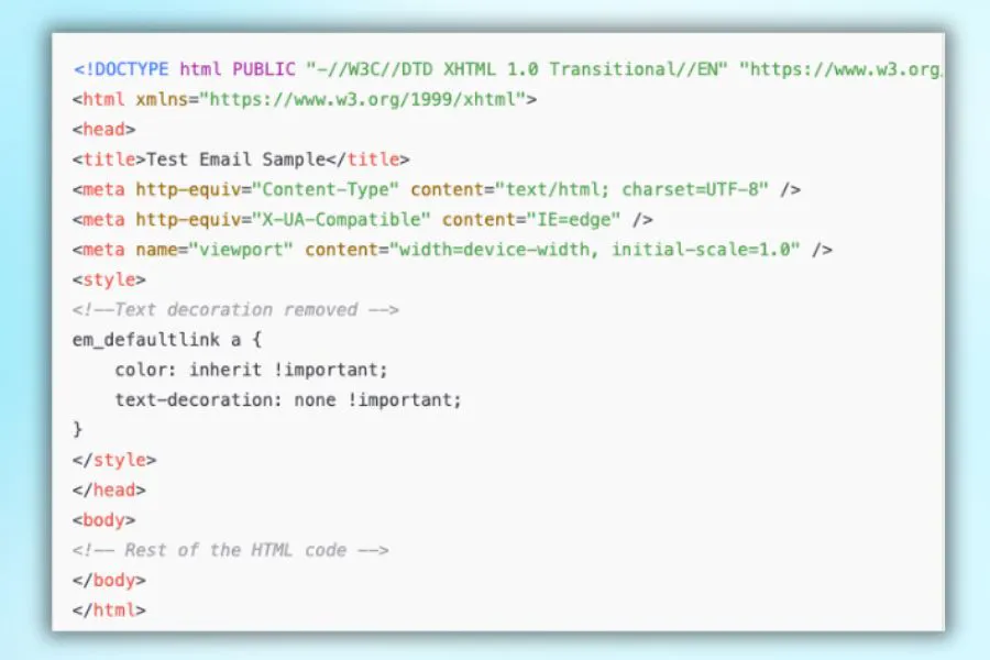 Phần head email được viết bằng html
