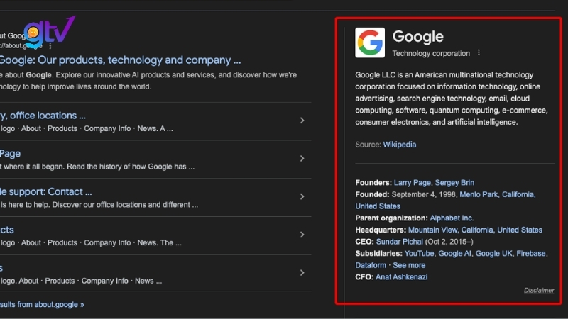 Knowledge Panel doanh nghiệp được kích hoạt bởi Organization Schema trên Google