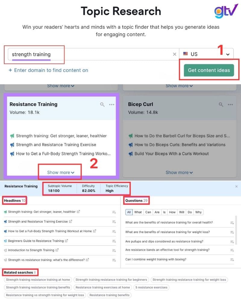 Tìm kiếm chủ đề Pillar bằng công cụ Topic Research của SEMRUSH
