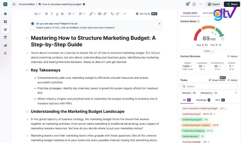 Surfer SEO là công cụ giúp tối ưu hoá SEO Onpage