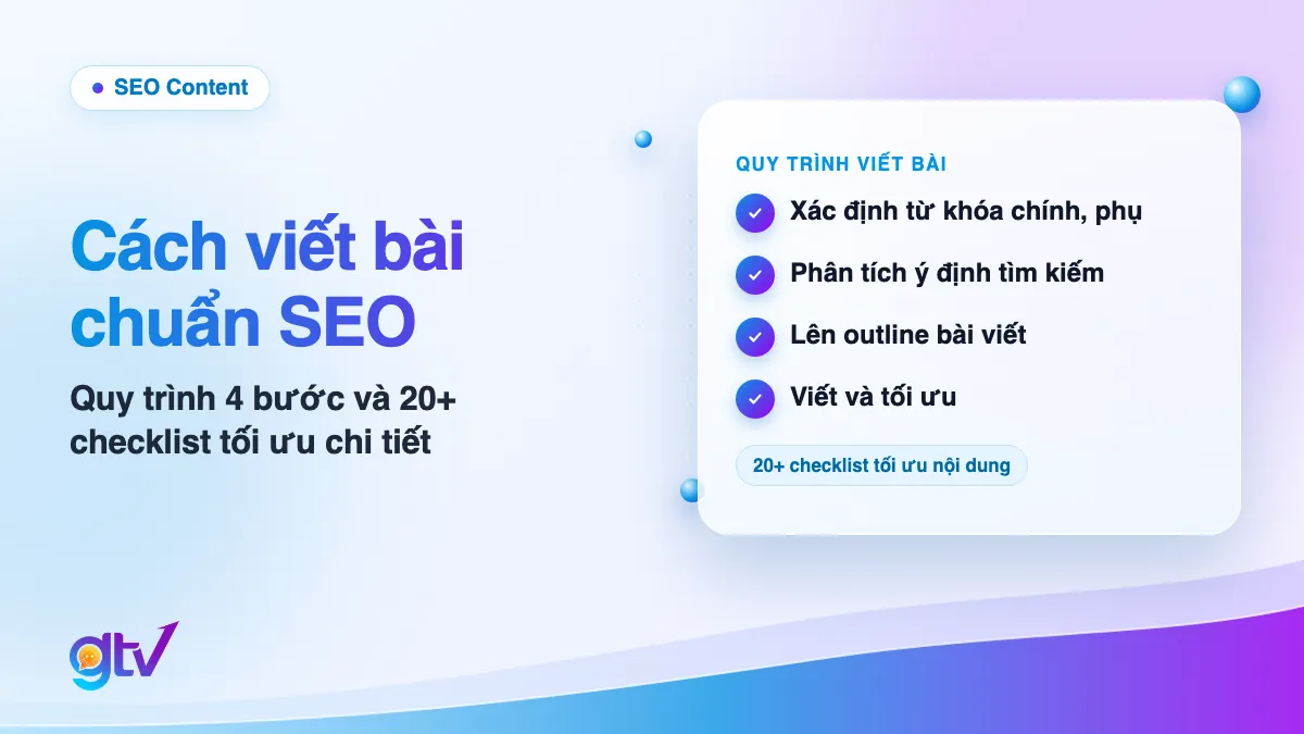 Ảnh bìa bài cách viết bài chuẩn SEO: checklist quy trình 4 bước từ xác định từ khóa đến viết và tối ưu, kèm 20+ checklist tối ưu nội dung