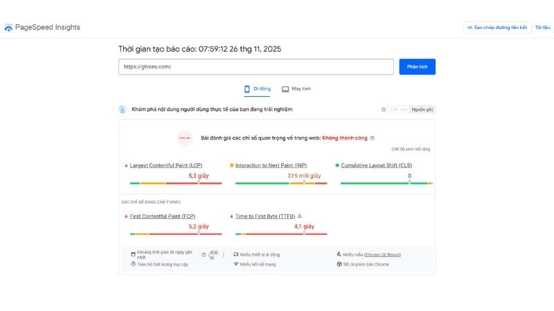 Dùng công cụ Google PageSpeed Insights