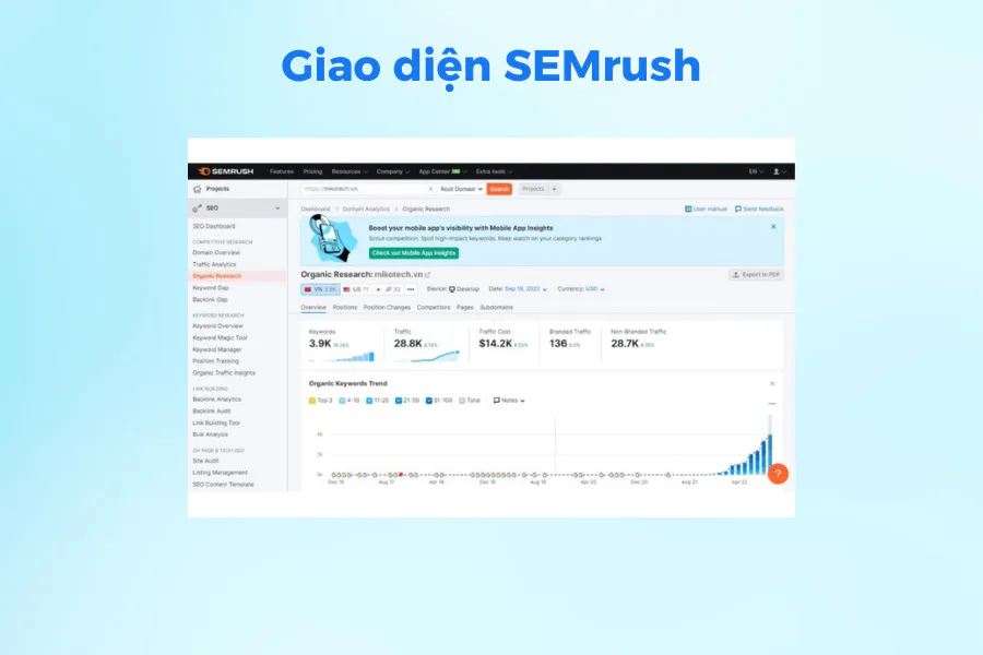 Giao diện Semrush