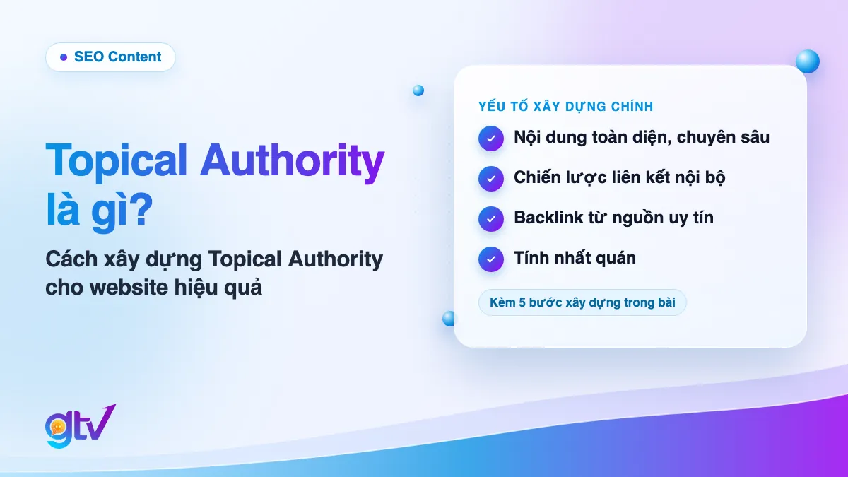 Ảnh bìa bài Topical Authority là gì: 4 yếu tố xây dựng gồm nội dung chuyên sâu, liên kết nội bộ, backlink uy tín, tính nhất quán