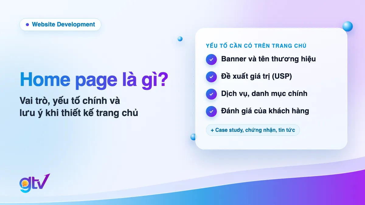 Ảnh bìa bài Home page là gì: các yếu tố cần có trên trang chủ gồm banner, USP, danh mục chính, đánh giá khách hàng