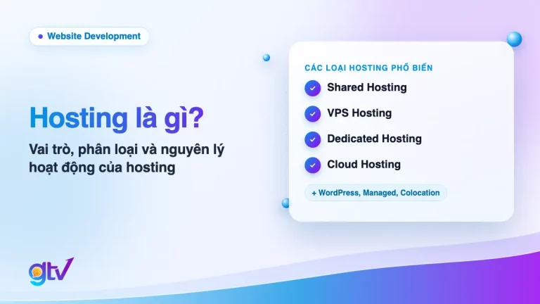 Ảnh bìa bài Hosting là gì: các loại hosting phổ biến gồm Shared, VPS, Dedicated, Cloud và WordPress, Managed, Colocation