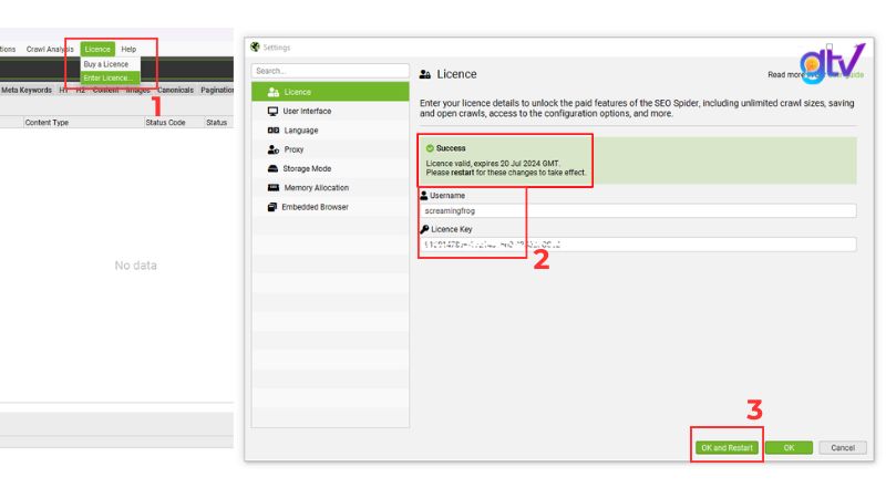 Kích hoạt bản Screaming Frog