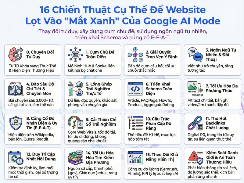Áp dụng 16 chiến thuật để website chinh phục Google AI Mode.