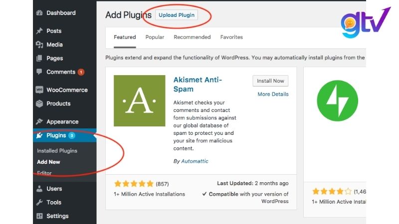 nhấp vào nút "Upload Plugin"