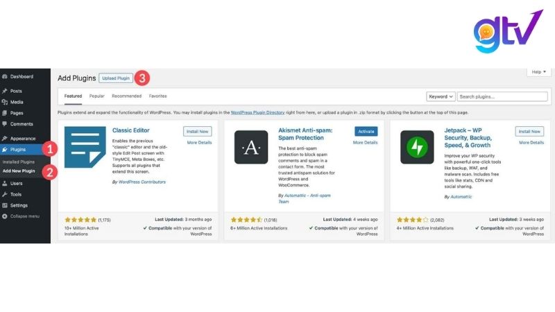tìm mục "Plugins" (Gói mở rộng) và nhấp vào "Add New" (Thêm mới)