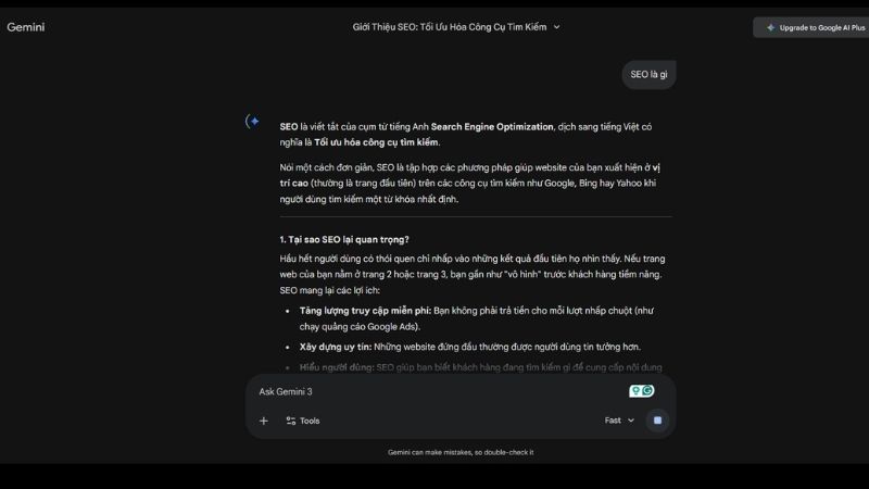Gemini trả kết quả nhanh chóng sau khi bạn nhập 1 câu lệnh 