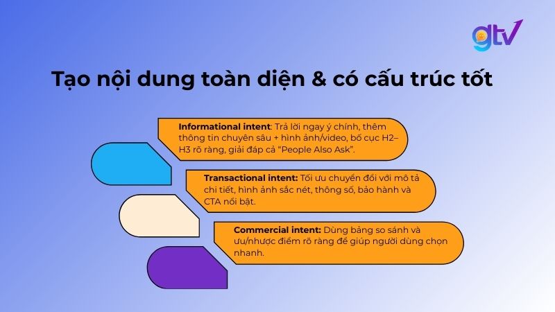 Nội dung cần thỏa mãn intent nhanh nhất: trả lời ngay với Informational