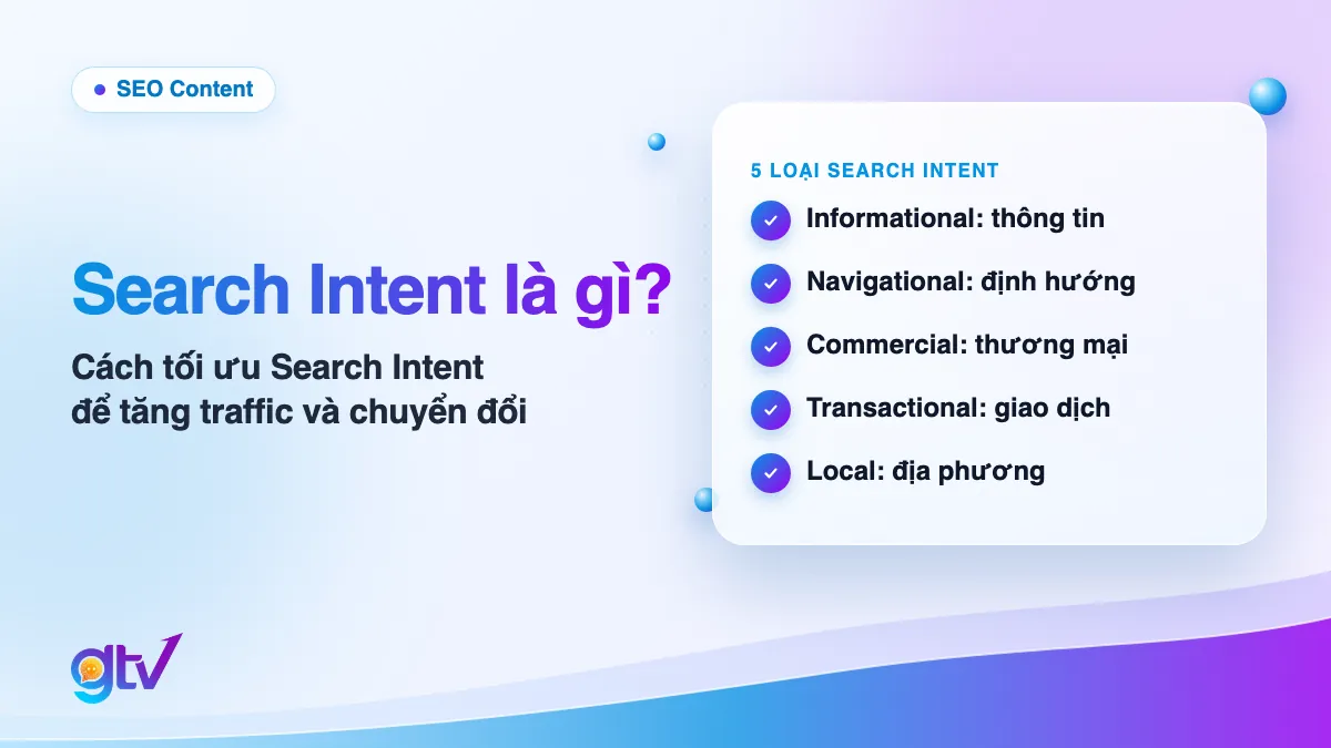 Ảnh bìa bài Search Intent là gì: 5 loại Search Intent gồm Informational, Navigational, Commercial, Transactional và Local
