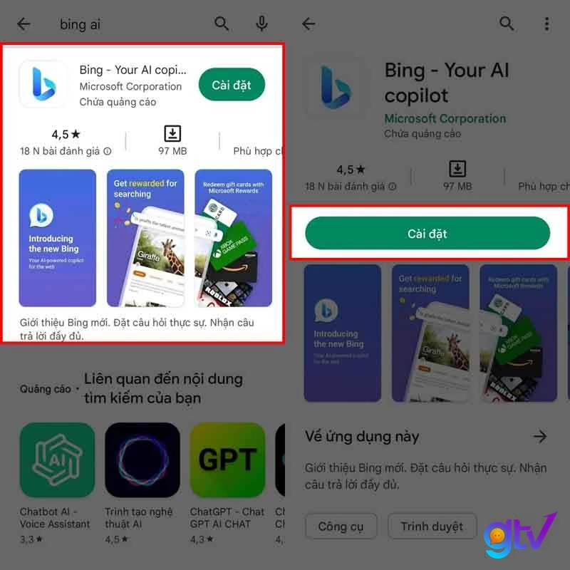 bước 1 cài đặt bing ai app