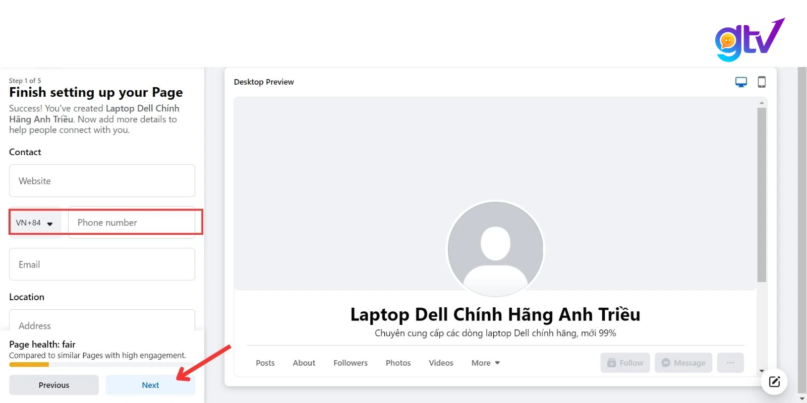 Chọn mã vùng điện thoại Việt Nam > Nhấn Next (Tiếp theo)