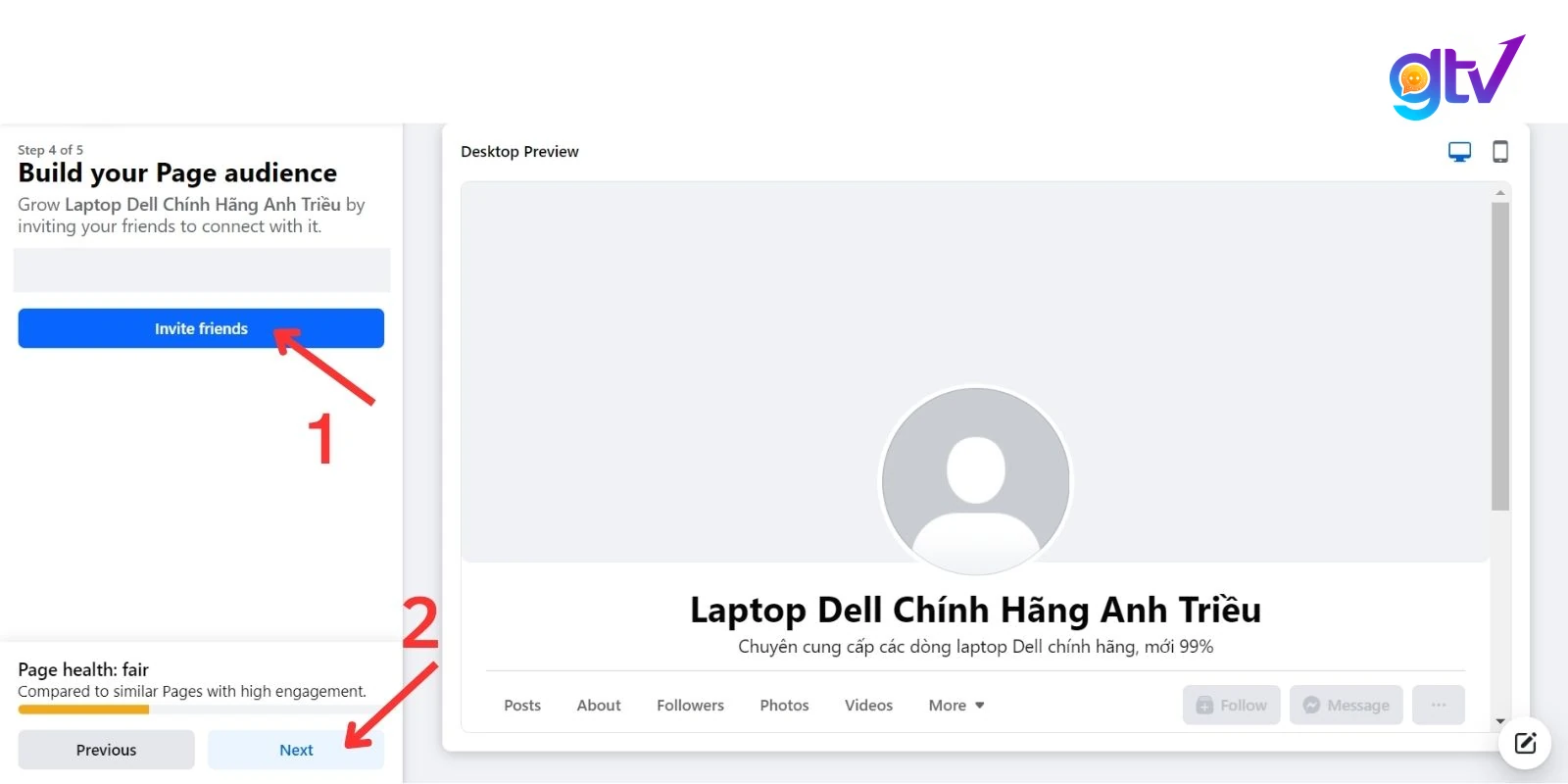Sau khi mời bạn bè (Invite friends) > Nhấn Next (Tiếp theo)