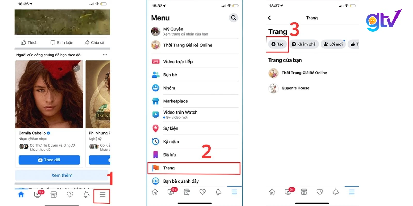 Thực hiện các bước theo thứ tự lần lượt 1, 2, 3