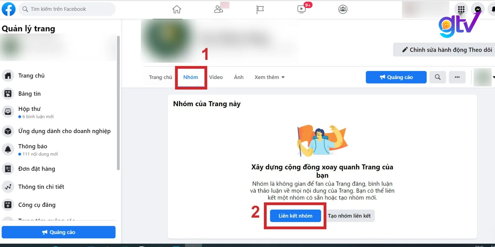 Click vào tab "Nhóm" và chọn vào"Liên kết nhóm"