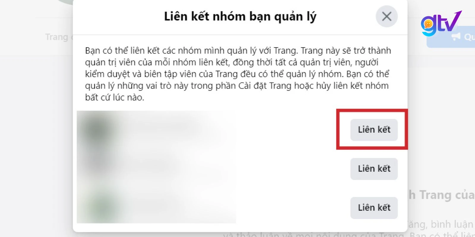 Chọn nhóm muốn liên kết và click vào “Liên kết”