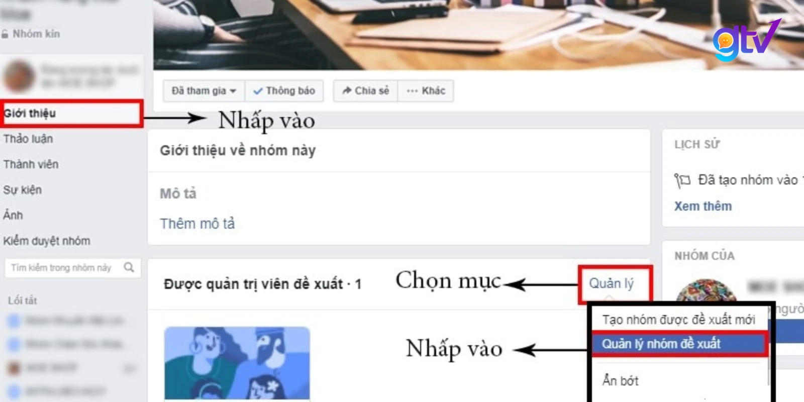 Tại mục “Được quản trị viên đề xuất” chọn “Quản lý” và nhấn chọn vào “Quản lý nhóm đề xuất”