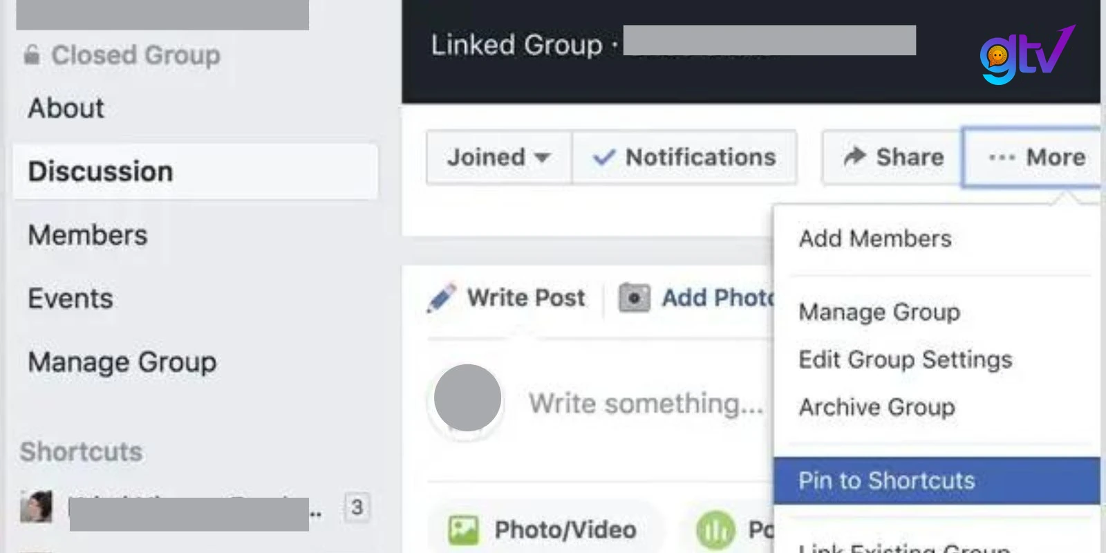 Chọn “Thêm lối tắt” để tạo một đường dẫn nhanh đến Group