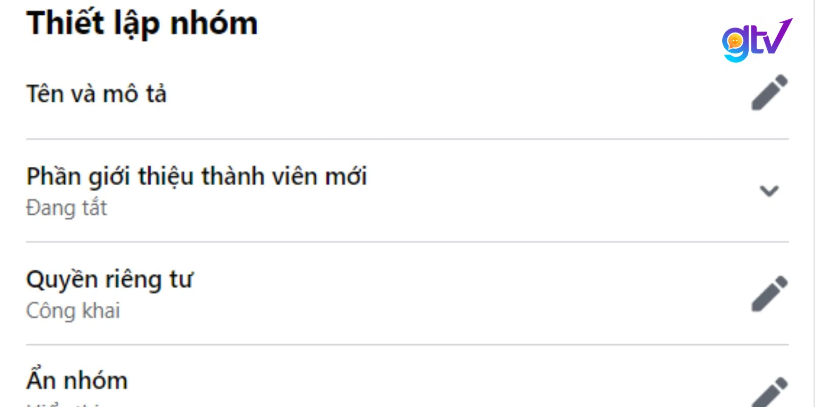 Bảng chỉnh sửa thông tin Group Facebook