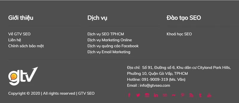 Đặt liên kết nội bộ dưới footer website