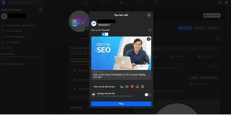 Tải hình ảnh, nhập nội dung và các thông tin cần thiết vào mục "Tạo bài viết", sau đó chọn "Đăng"
