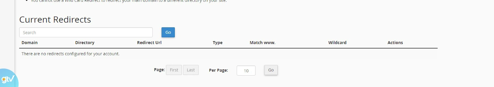 Current Redirects sẽ xuất hiện