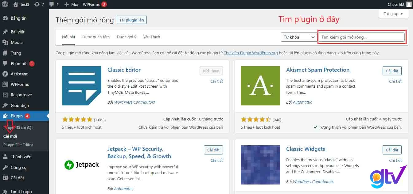 cài plugin trực tiếp trên wordpress