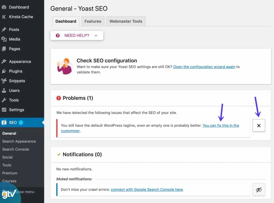 thông báo trong yoast seo